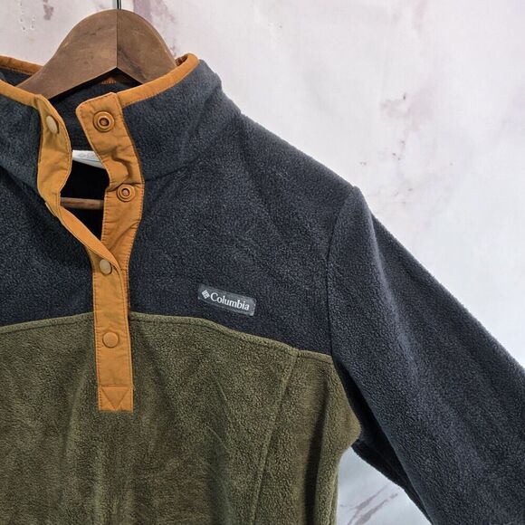 Columbia Pullover Womens Medium Brown Green Fleece Quarter Snap Benton Springs - Picture 10 of 11